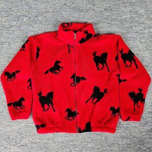Vintage RARE Outback Trading Company Red Kids Youth Large Fleece Horses Full Zip